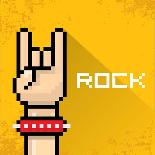 Vector Flat Pixel Rock N Roll Icon with Fire-rock n roll-Art Print