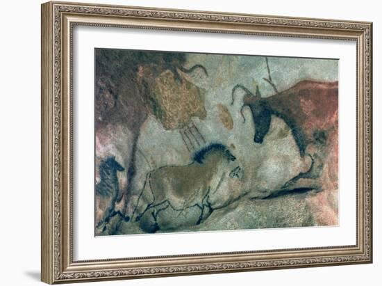 Rock Painting Showing a Horse and a Cow, circa 17000 BC-Prehistoric-Framed Giclee Print