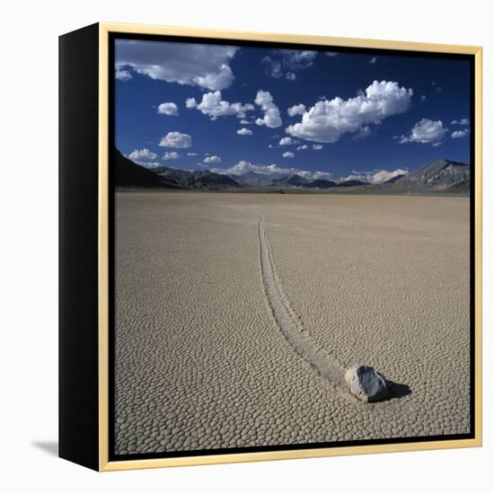 Rock Pushed by Wind in Desert-Micha Pawlitzki-Framed Premier Image Canvas