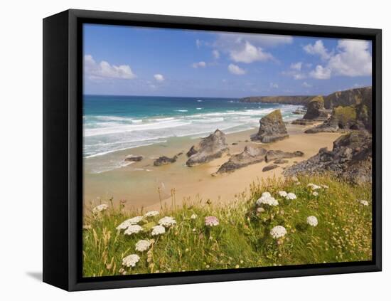 Rock Stacks, Beach and Rugged Coastline at Bedruthan Steps, North Cornwall, England-Neale Clark-Framed Premier Image Canvas