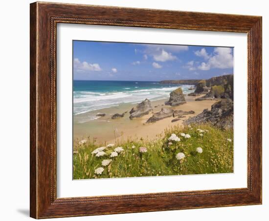 Rock Stacks, Beach and Rugged Coastline at Bedruthan Steps, North Cornwall, England-Neale Clark-Framed Photographic Print