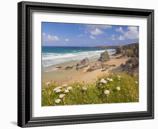 Rock Stacks, Beach and Rugged Coastline at Bedruthan Steps, North Cornwall, England-Neale Clark-Framed Photographic Print