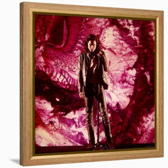Rock Star Jim Morrison of The Doors Singing on Stage in Front of a Purple Psychedelic Backdrop-Yale Joel-Framed Premier Image Canvas