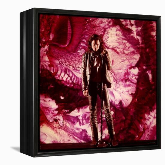 Rock Star Jim Morrison of The Doors Singing on Stage in Front of a Purple Psychedelic Backdrop-Yale Joel-Framed Premier Image Canvas