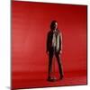 Rock Star Jim Morrison of the Doors Standing Behind Microphone Alone Against a Red Backdrop-Yale Joel-Mounted Premium Photographic Print