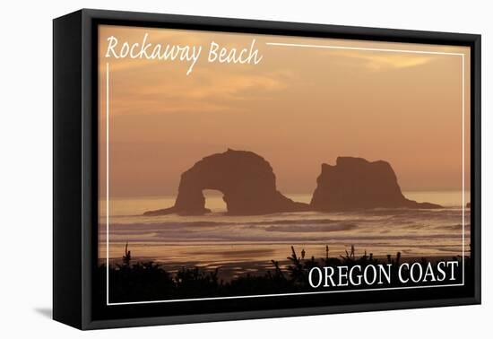 Rockaway Beach, Oregon - Rockaway Beach Twilight-Lantern Press-Framed Stretched Canvas