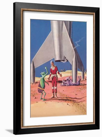 Rocket Lands on Alien Beast-null-Framed Art Print