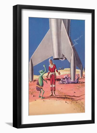 Rocket Lands on Alien Beast-null-Framed Art Print