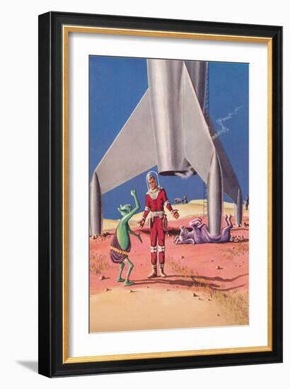 Rocket Lands on Alien Beast-null-Framed Art Print