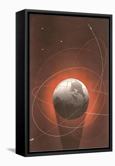 Rocket Paths around Globe-null-Framed Premier Image Canvas