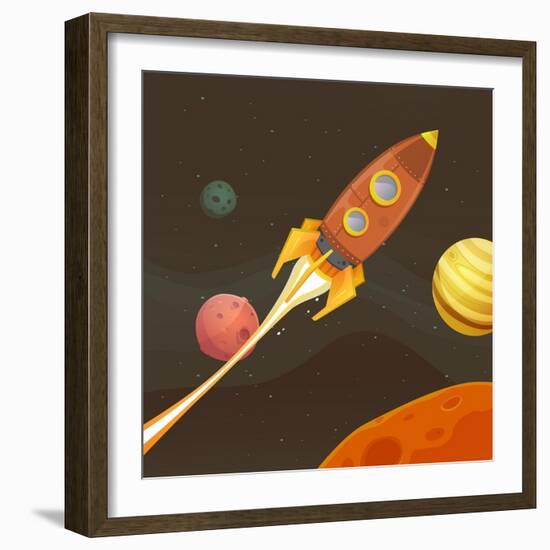 Rocket Ship Flying through Space-Benchart-Framed Art Print