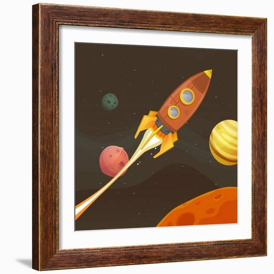 Rocket Ship Flying through Space-Benchart-Framed Art Print