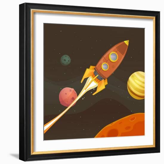 Rocket Ship Flying through Space-Benchart-Framed Art Print