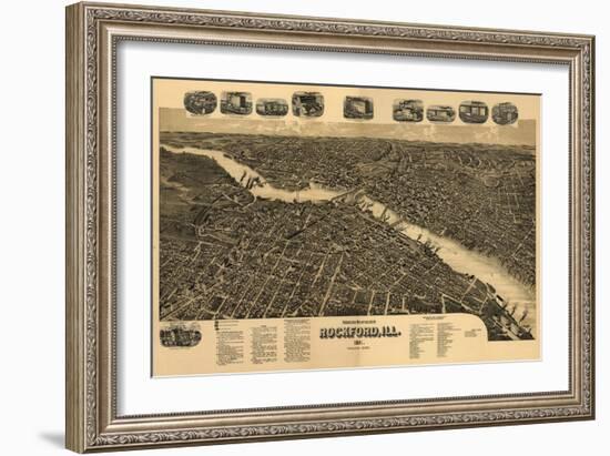 Rockford, Illinois - Panoramic Map-Lantern Press-Framed Art Print