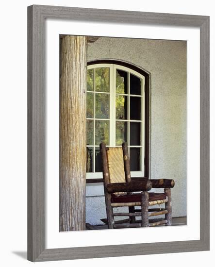 Rocking Chair at Lake McDonald Lodge in Glacier National Park, Montana, USA-Chuck Haney-Framed Photographic Print