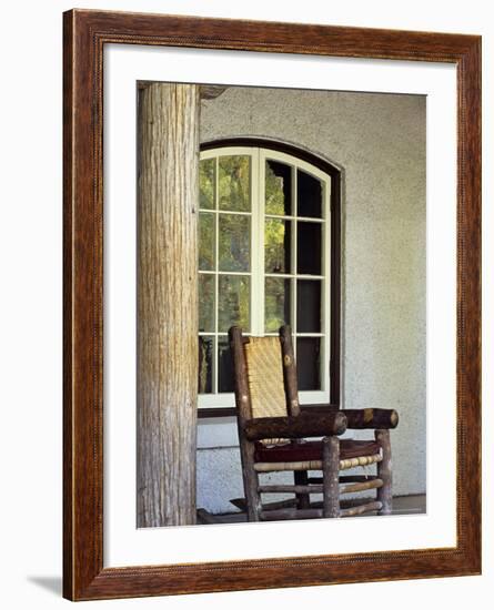 Rocking Chair at Lake McDonald Lodge in Glacier National Park, Montana, USA-Chuck Haney-Framed Photographic Print