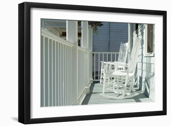 Rocking Chairs on a Porch. Stonington, Connecticut-Natalie Tepper-Framed Photo