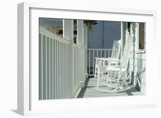 Rocking Chairs on a Porch. Stonington, Connecticut-Natalie Tepper-Framed Photo