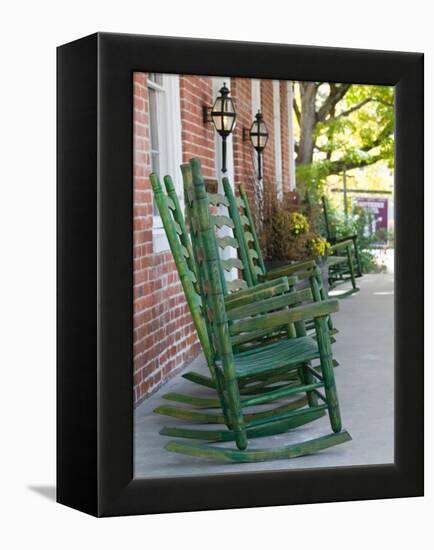 Rocking Chairs on Porch, Ste. Genevieve, Missouri, USA-Walter Bibikow-Framed Premier Image Canvas