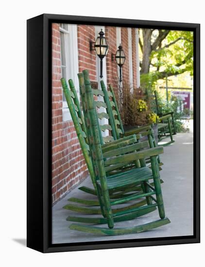 Rocking Chairs on Porch, Ste. Genevieve, Missouri, USA-Walter Bibikow-Framed Premier Image Canvas