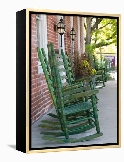 Rocking Chairs on Porch, Ste. Genevieve, Missouri, USA-Walter Bibikow-Framed Premier Image Canvas