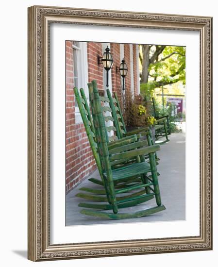 Rocking Chairs on Porch, Ste. Genevieve, Missouri, USA-Walter Bibikow-Framed Photographic Print