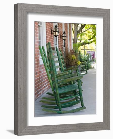 Rocking Chairs on Porch, Ste. Genevieve, Missouri, USA-Walter Bibikow-Framed Photographic Print