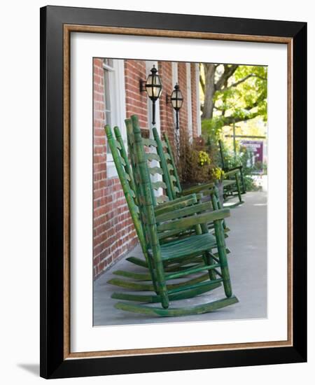 Rocking Chairs on Porch, Ste. Genevieve, Missouri, USA-Walter Bibikow-Framed Photographic Print