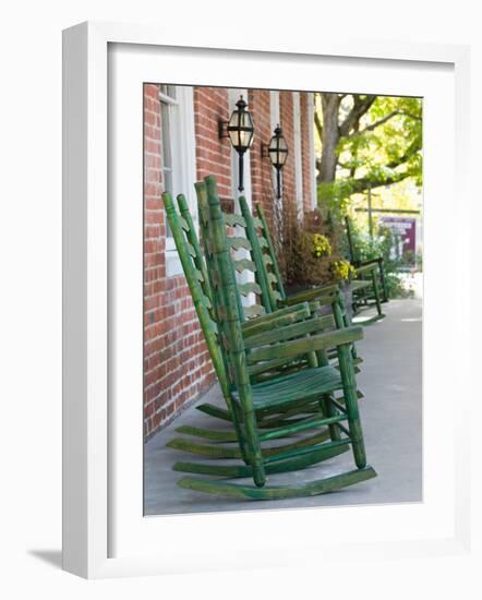 Rocking Chairs on Porch, Ste. Genevieve, Missouri, USA-Walter Bibikow-Framed Photographic Print