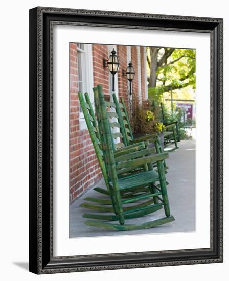 Rocking Chairs on Porch, Ste. Genevieve, Missouri, USA-Walter Bibikow-Framed Photographic Print