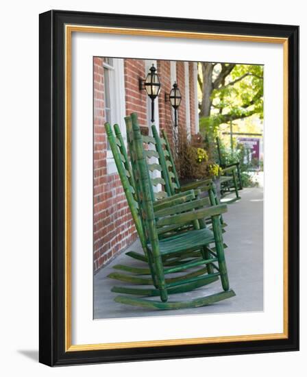 Rocking Chairs on Porch, Ste. Genevieve, Missouri, USA-Walter Bibikow-Framed Photographic Print