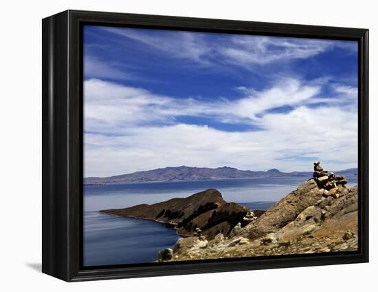 Rocks and Lake, Bahia Kona, Isla del Sol, Lake Titicaca, Bolivia, South America-Simon Montgomery-Framed Premier Image Canvas