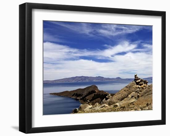 Rocks and Lake, Bahia Kona, Isla del Sol, Lake Titicaca, Bolivia, South America-Simon Montgomery-Framed Photographic Print