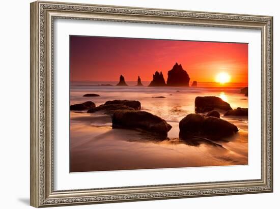 Rocks and Sunset-Lantern Press-Framed Art Print