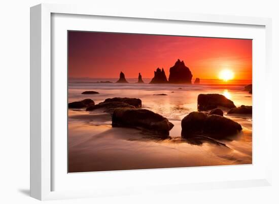 Rocks and Sunset-Lantern Press-Framed Art Print