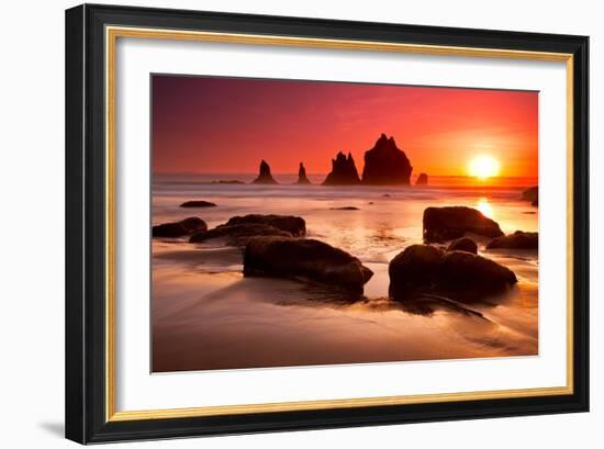 Rocks and Sunset-Lantern Press-Framed Art Print