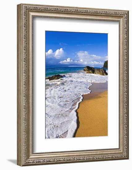 Rocks and Surf at Hanakapiai Beach Along the Kalalau Trail, Na Pali Coast, Kauai, Hawaii-Russ Bishop-Framed Photographic Print