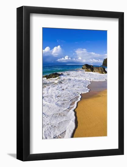 Rocks and Surf at Hanakapiai Beach Along the Kalalau Trail, Na Pali Coast, Kauai, Hawaii-Russ Bishop-Framed Photographic Print