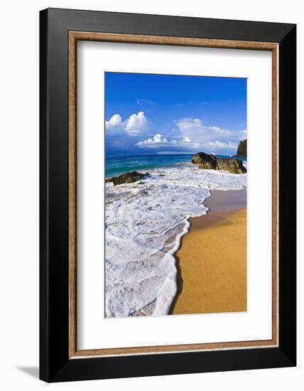 Rocks and Surf at Hanakapiai Beach Along the Kalalau Trail, Na Pali Coast, Kauai, Hawaii-Russ Bishop-Framed Photographic Print