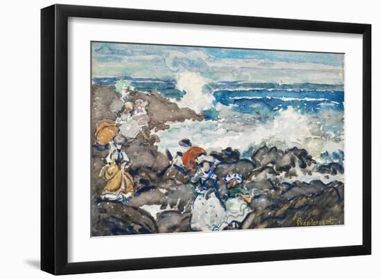 Rocks and Waves and Figures (W/C on Paper)-Maurice Brazil Prendergast-Framed Giclee Print
