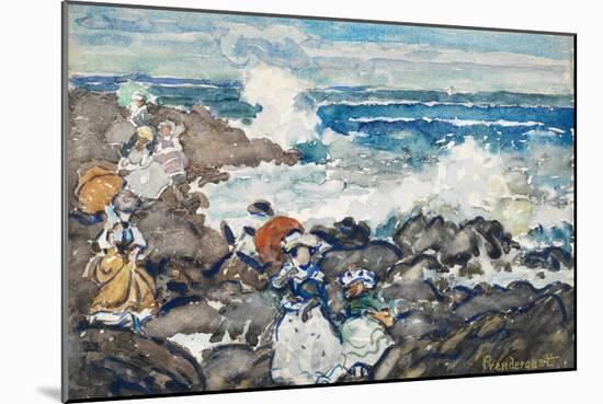 Rocks and Waves and Figures (W/C on Paper)-Maurice Brazil Prendergast-Mounted Giclee Print
