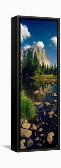 Rocks in a Lake with Mountain in the Background-null-Framed Stretched Canvas