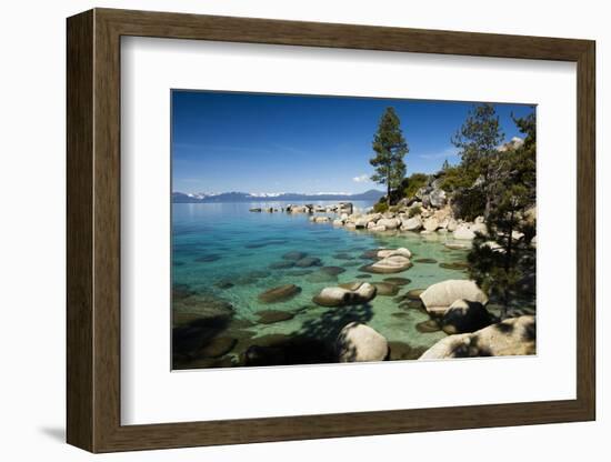 Rocks in a lake with mountain range in the background, Lake Tahoe, California, USA-Panoramic Images-Framed Photographic Print