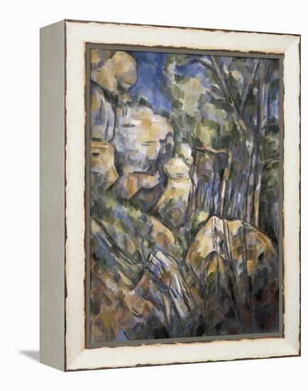 Rocks Near the Caves Below the Chateau Noir-Paul Cézanne-Framed Stretched Canvas