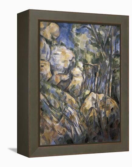 Rocks Near the Caves Below the Chateau Noir-Paul Cézanne-Framed Stretched Canvas