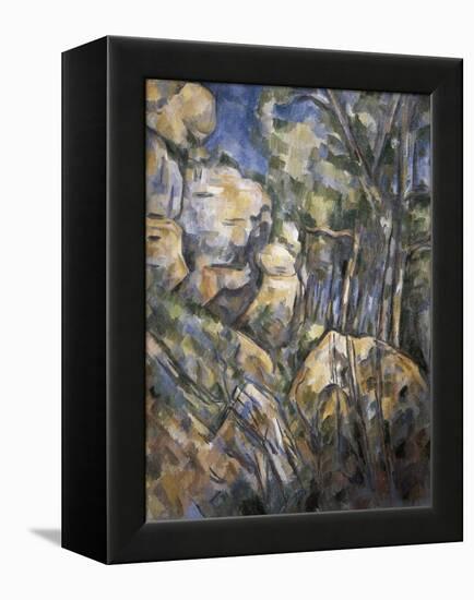 Rocks Near the Caves Below the Chateau Noir-Paul Cézanne-Framed Stretched Canvas