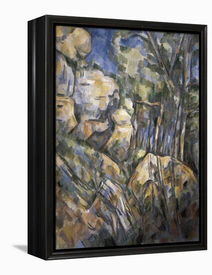 Rocks Near the Caves Below the Chateau Noir-Paul Cézanne-Framed Stretched Canvas