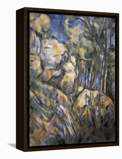 Rocks Near the Caves Below the Chateau Noir-Paul Cézanne-Framed Stretched Canvas