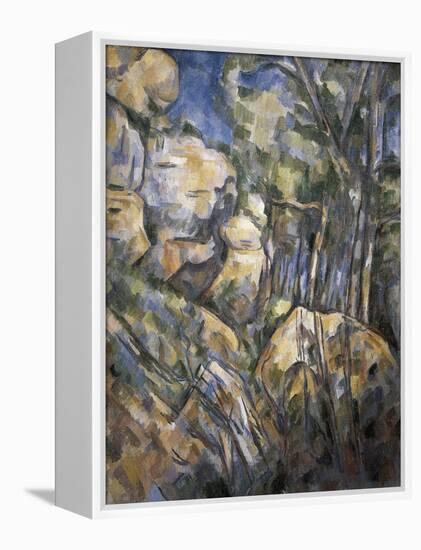 Rocks Near the Caves Below the Chateau Noir-Paul Cézanne-Framed Stretched Canvas