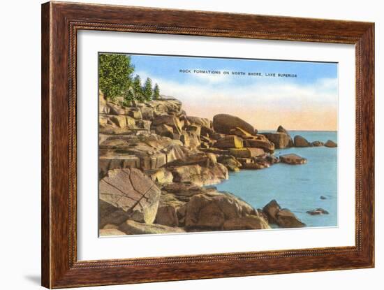 Rocks on North Shore, Lake Superior, Minnesota-null-Framed Art Print